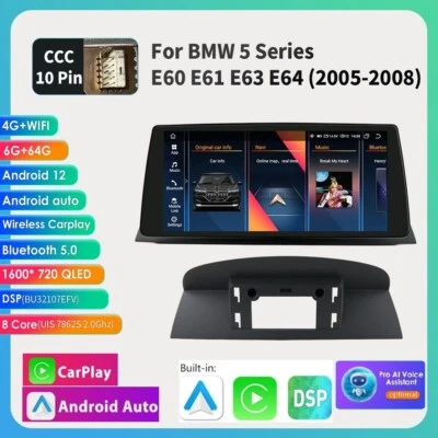 10.33" Android 12 Coche Estéreo CarPlay WiFi GPS 6+64G Para BMW Serie 5 E60 E61 CCC Foto 1 de 4