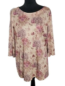 DAMEN BLUSE 1X ONLY NEEDITIES TUNIKA GEBLÜMT ROSA, BRAUN HELLBRAUN WEICHES NYLONGEFÜHL - Bild 1 von 8