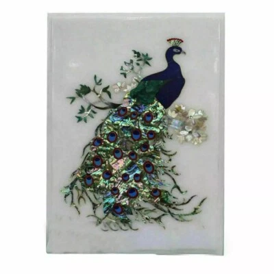 12"x18" White Marble Table Top coffee Center Inlay Malachite wall decor peacock - Image 1 of 4