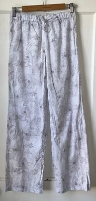 Shimera Pajama Pants XS White Purple Floral Elastic Waist Drawstring Cottagecore - Image 1 of 4
