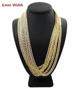 6 Piece Concave Cuban link Chain 6mm 20" 24" Diamond Cut 14k Gold Plated - Picture 1 of 6