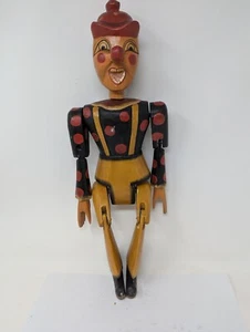 Indonesische / balinesische handgefertigte Holz Clown Puppe Puppe schwarzes Hemd rote Punkte - Bild 1 von 6