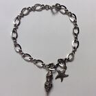 VINTAGE STERLING SILVER CHARM VRACELET WOTH SEASHELL STARFISH CHARMS BEACH 7.5”