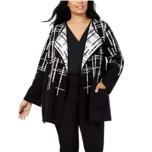 Alfani Women Plus 1X Black White Speckled Linework Cardigan Sweater NWT BI66 - Picture 1 of 5