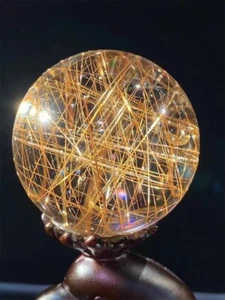 46.4mm AAAAA+ Natural copper rutilated quartz Sphere Healing Crystals Reiki Ball - Picture 1 of 6