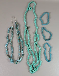 Blue Stone Bead Necklace and Bracelet Lot - Picture 1 of 10