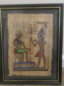 Rare** Genuine Hand Painted Authentic Egyptian Papyrus King Tutankhamun & Horus - Picture 1 of 8