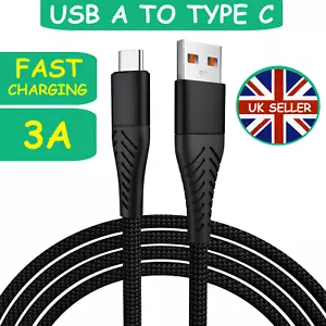 USB A to Type C Cable 3A Fast Charger Braided 1M 2M for Android Samsung Lead - Picture 1 of 14