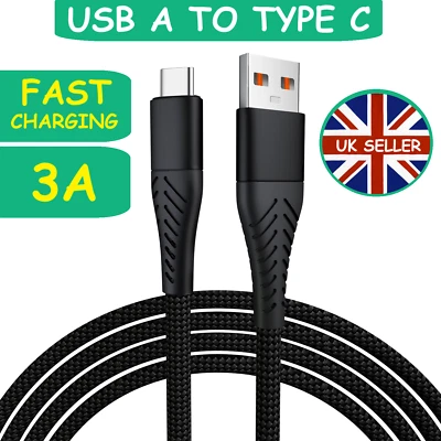 USB A to Type C Cable 3A Fast Charger Braided 1M 2M for Android Samsung Lead - Image 1 of 4