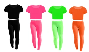 New Girls Kids Microfiber Crop Top Leggings Set Beach Cycling Sports Dance Wear  - Picture 1 of 7