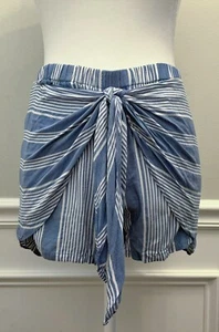 Saks Fifth Avenue Women’s Small Shorts Blue White Striped Sarong Skort Resort - Picture 1 of 20