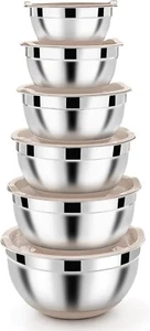 Schüssel Set 6x Edelstahl Rührschüssel Salatschüssel mit Luftdichte Deckel B923 - Bild 1 von 7