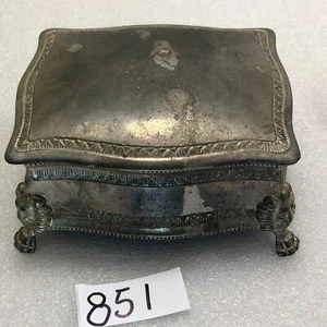 Vintage Silver Plate Lion Head Footed Jewelry Box Trinket Box Velvet Lined - Picture 1 of 11