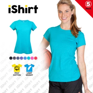5PC X LADIES ULTRA SOFT TEES T-SHIRTS POLY COTTON GYM TRAINING ACTIVEWEAR - Picture 1 of 13