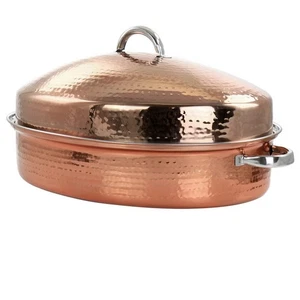 Gibson Home Radiance 17.5" Stainless Steel Copper Plated Oval Roaster w Lid & R - Bild 1 von 8