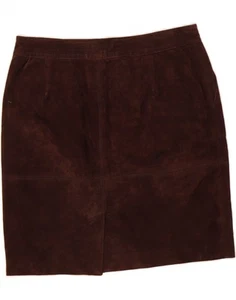 MANGO Womens Violeta Suede Straight Skirt EU 40 Medium W30 Brown Leather AB12 - Picture 1 of 3