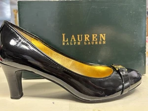 Lauren Ralph Lauren Black Patent Leather Pumps Heels Size 8 Gold RL Logo NIB - Picture 1 of 5