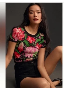 Anthropologie Maeve Yukiko Noritake Cropped Crew Neck Sweater Small Floral a7 - Bild 1 von 13
