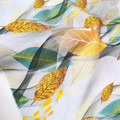 55'' Wide By Yards Leaf Pattern Viscose Fabric Soft Rayon Cotton Material Summer - Image 1 of 4