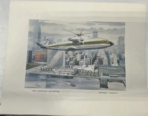 Sikorsky S-65 Compound Helicopter Print 14 x 17 Vintage Flying Over NYC - Bild 1 von 6