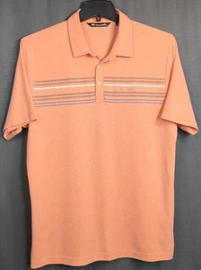 Travis Mathew Men's Size Large Salmon Gray White Stripe Polo Golf | EUC - Picture 1 of 6