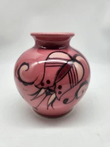 Signierte japanische rosa Kunstkeramik Vase 6" x 5,5" - Bild 1 von 6