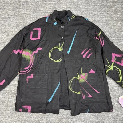 Jaqueta Feminina Vintage Kathy Levine By Request 1X Plus Geométrica Lagenlook EUA - Imagem 1 de 4