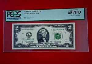 TRUE BINARY 0's and 1's $2 Two Dollars Note Number #E 11100110 A PCGS 65 PPQ - Picture 1 of 4