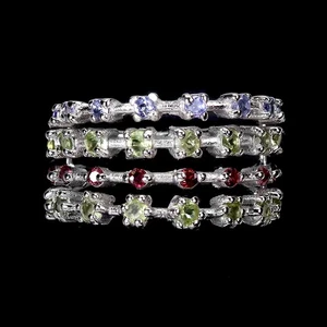 925 Sterling Silver Ring Round Peridot Rhodolite Tanzanite Gemstone Jewelry Size - Picture 1 of 13