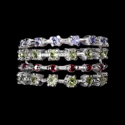 925 Sterling Silver Ring Round Peridot Rhodolite Tanzanite Gemstone Jewelry Size - Image 1 of 4