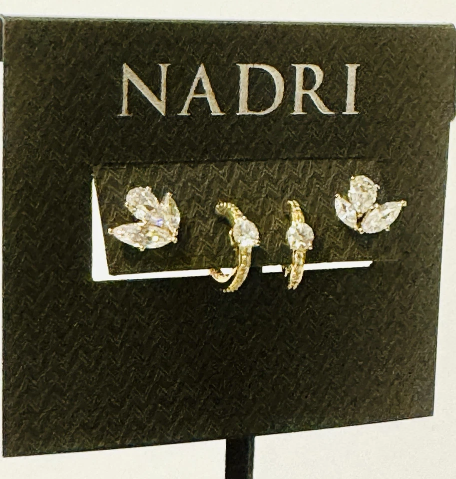 Nadri 耳环 2 对立方氧化锆 (CZ) 和镀金黄铜 全新 ~ 60 美元 零售 — 第 1/3 张图片