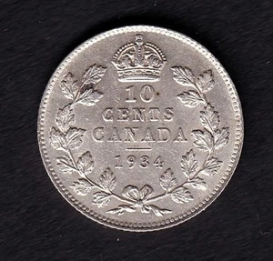 Canada 1934 10c Ten Cent Silver Dime King George V EF Extra Fine .800 Silver - Picture 1 of 2