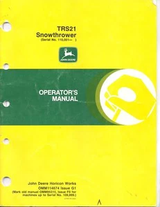 John Deere TRS21 Snowthrower Operators Manual NICE - Picture 1 of 1
