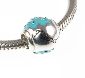 Chamilia 925 silver enamel & crystal BLUE RADIANT BLOOMS FRIEND charm bead - Picture 1 of 6