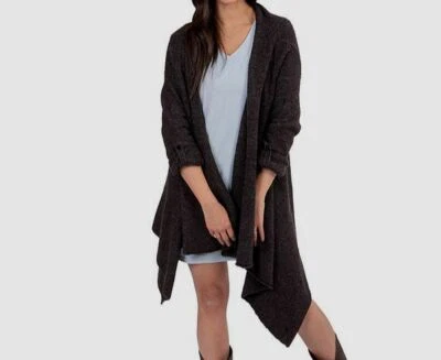 $47 Soybu Para Mujer Gris Atemporal Pestaña Enrollable Tejido Abierto Cárdigan Suéter Talla XS/S Foto 1 de 2