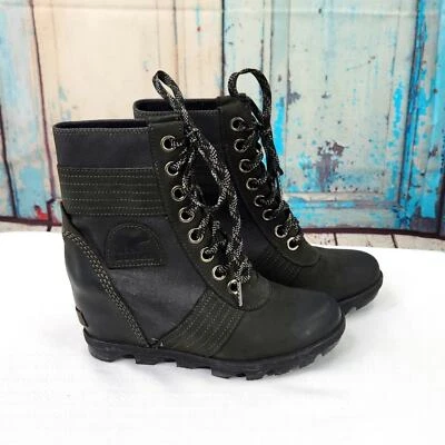 Botas de invierno Sorel Lexie de cuero con cuña impermeables de lona NL3046-010 Foto 1 de 4