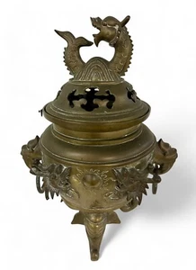 Antique Japanese dragon Meiji brass koro censer incense burner C1800's JAPAN GAC - Bild 1 von 7