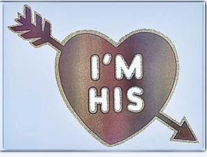 Original Vintage I’m His Iron On Transfer Glitter Heart - Bild 1 von 2