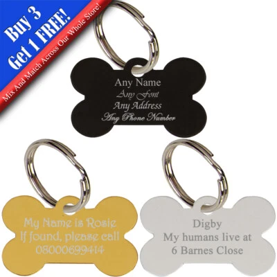 CNC GROUP Personalised Engraved Bone Shaped 38mm Pet Tag, Different Colours