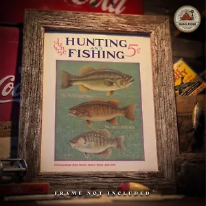 Vintage Hunting Fishing Magazine Cover Art Print Bass Lures Cabin Wall Decor - Picture 1 of 9
