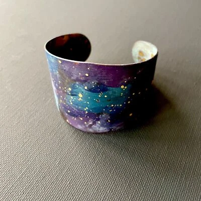 Bracelete de cobre fino esmaltado dourado azul roxo respingo VeriEnameled - Imagem 1 de 4