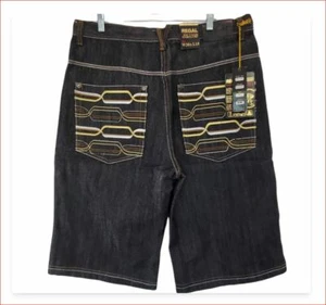 Pantalones Cortos de Jean Regal Jeans Hombres BigTall Negros Adornados Bolsillo Frente Plano 38X15 NUEVO  - Imagen 1 de 12
