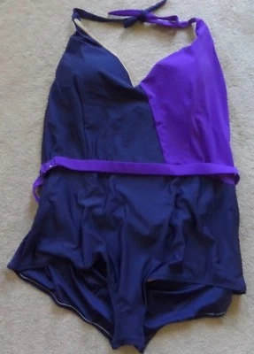 Nuevo con etiquetas Traje de baño halter Esther Williams Splice of Life azul púrpura 1 pieza talla 32W Foto 1 de 4