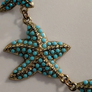 Vintage Faux Turquoise Beaded Starfish Silver Tone Necklace 18" Beachy Vacation - Picture 1 of 10