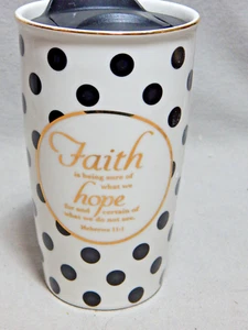 Home Essentials 12 oz Faith & Love Hebrews 11:1 Scripture travel coffee mug - Picture 1 of 8