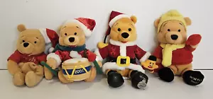 Disney Lot of 4 2001 2002 Christmas Winter Santa WINNIE THE POOH Bean Bag Plush - Picture 1 of 15