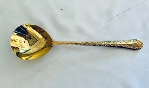 WM Rogers & Son Gold Plated Serving Spoon Enchanted Rose  Silverware 12 " New - Picture 1 of 3