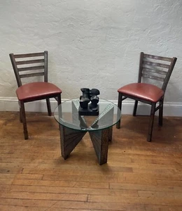 Industrial Design Ladder Grey Metal Dining Chair With Red Vinyl Seat - Picture 1 of 6