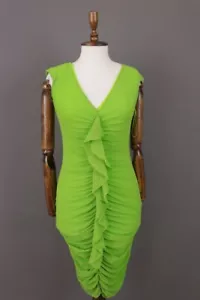 FUZZI Green Ruffle Sleeveless Nylon V-Neck Bodycon Dress Size S - Picture 1 of 15