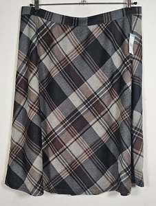 Laura Scott Woman Plaid Print A-line Skirt Tan Brown Black Side Zip Size XL - Picture 1 of 6